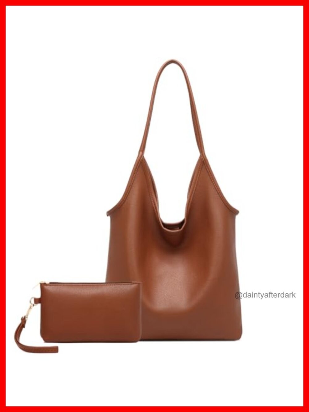 Slouchy Vegan Leather Hobo Shoulder Bag with Cosmetic Pouch